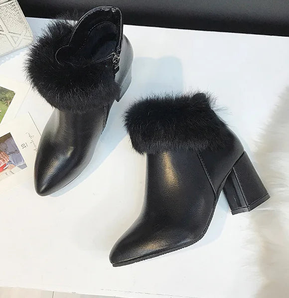 Winter High Heel Warm Women's Boots, Plush Ankle Boot