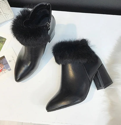 Winter High Heel Warm Women's Boots, Plush Ankle Boot