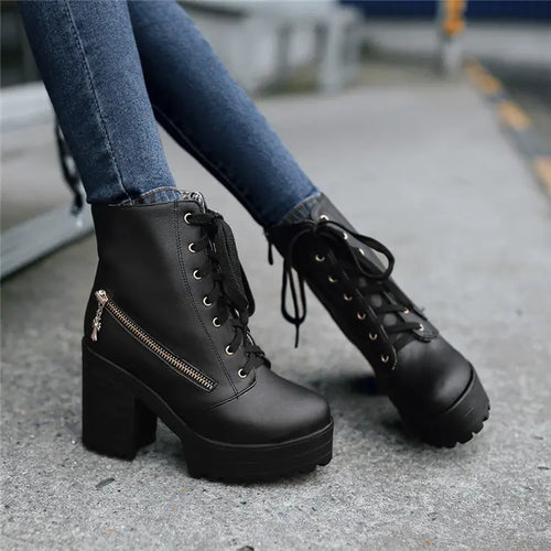 Women's Vintage Martin Ankle Boots with Chunky Heels