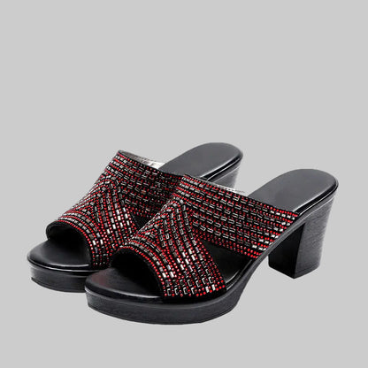 Rhinestone Platform Thick Heel High Heels