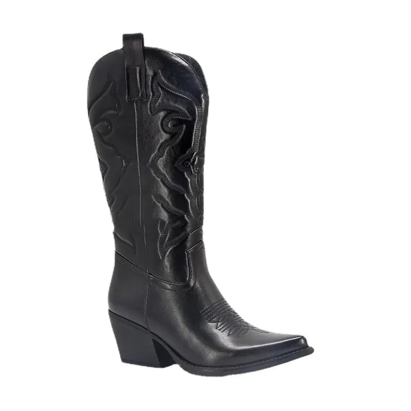 Vintage Women's Chunky Heel High Cowboy Boots - Trendy Attic Store01