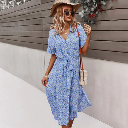 Blumen-Sommer-Midikleid für Damen mit V-Ausschnitt