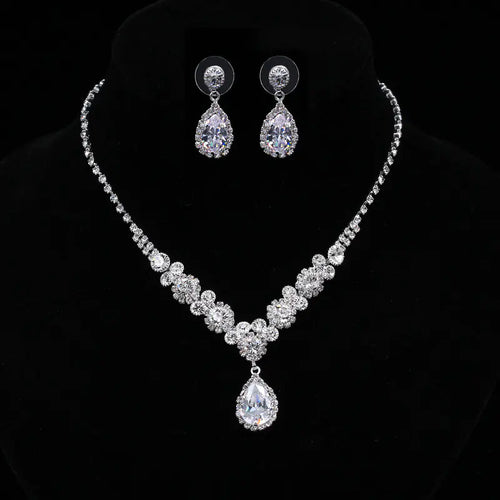 Luxury Zirconia Waterdrop Necklace and Earrings Set