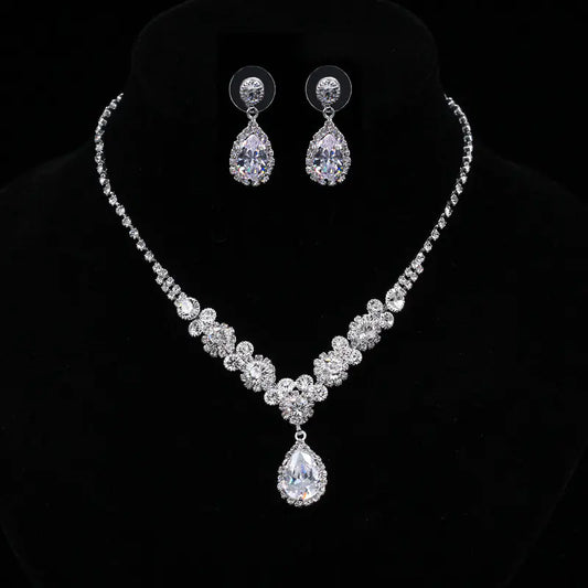 Luxury Zirconia Waterdrop Necklace and Earrings Set