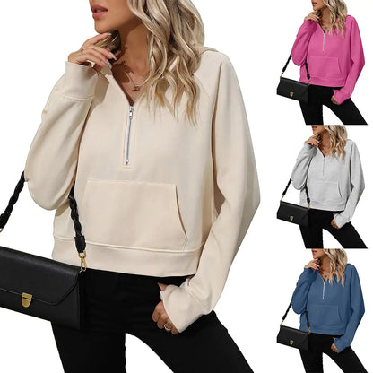Chic Women's Fleece Half Zip Hooded Pullover Sweatshirt