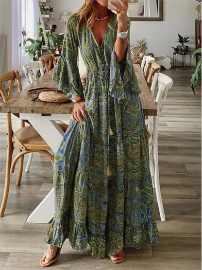 Bohemian Beach Maxi Dress with Floral Print for Women