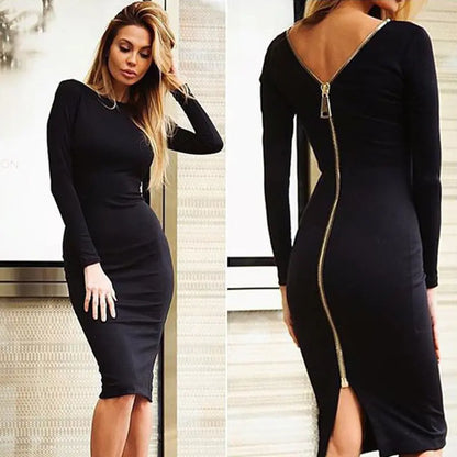 New Plus Size Women's Slim Fit Zipper Maxi Dress