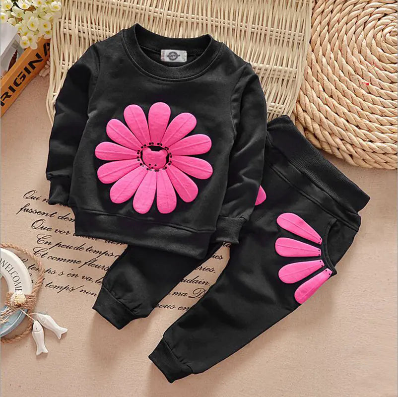 Conjunto de atuendo floral de primavera-otoño para niñas