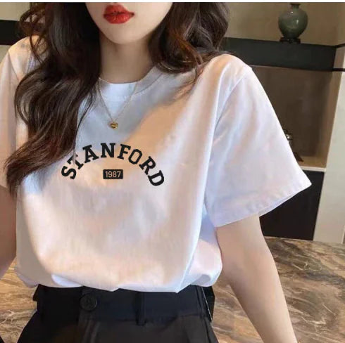 Curly Bear Oversized White T-Shirt for Women