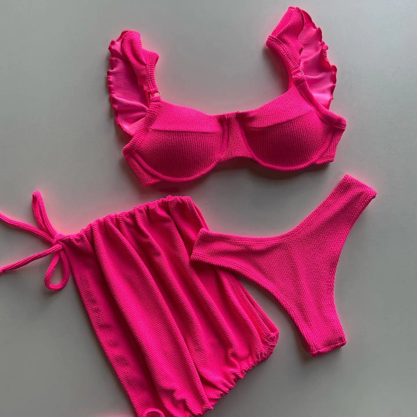 Women's Solid Color Three-Piece Bikini Set