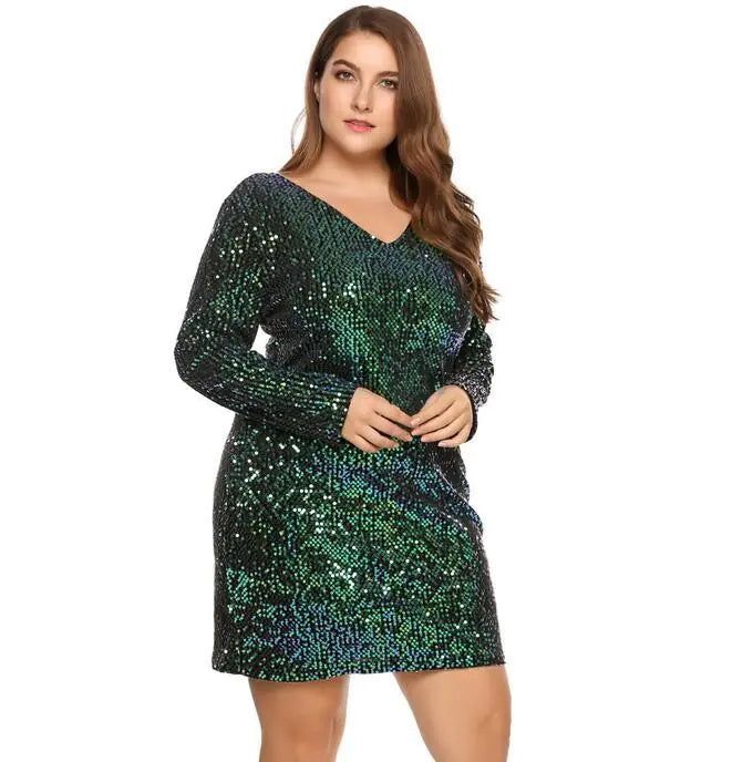 Plus Size V-Neck Long Sleeve Dress for Women