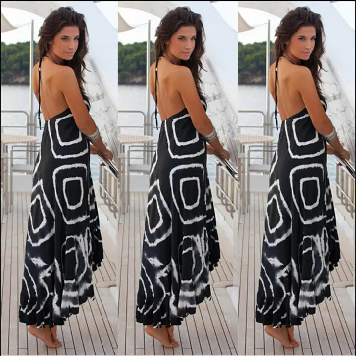 Deep V-Neck Floral Print Asymmetrical Maxi Dress