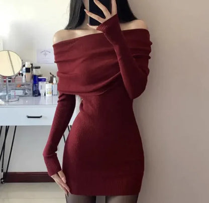 Off-shoulder Sweaters Dress Women