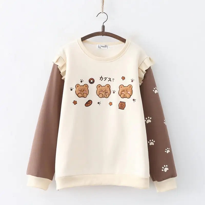 Cartoon Three Bears Fleece-lined Pullover Sweater
