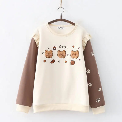 Cartoon Three Bears Fleece-lined Pullover Sweater