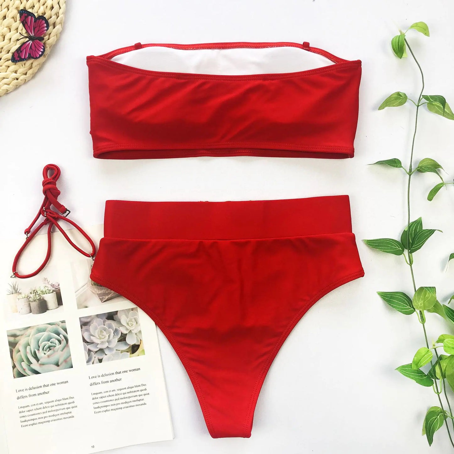 Chic Metal Buckle Strapless Bikini Swimsuit for Women