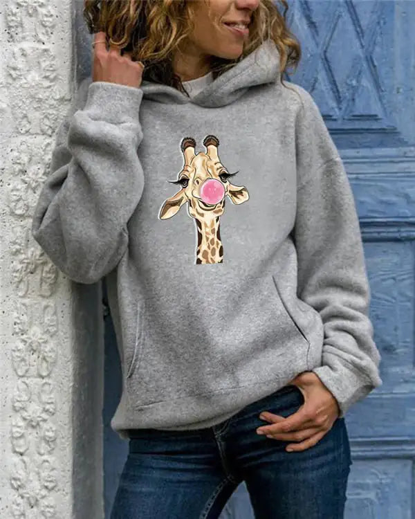 Solid Color Printed Round Neck Women's Sweater - Trendy Attic Store01