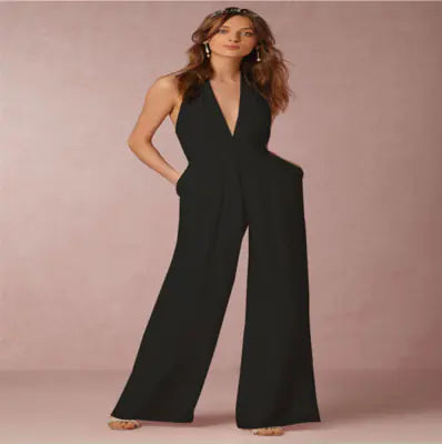 Sleeveless Halter Jumpsuit - Elegant Backless Fashion