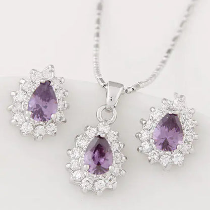 Korean Crystal Zirconia Earrings and Necklace Set