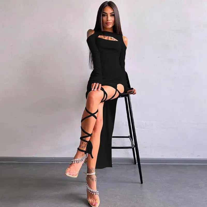 Women's Hollow-out Long Sleeve Split Dress Leggings