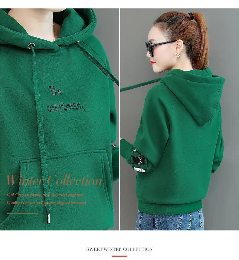 Fleece-Lined Thick Hooded Sweatshirt for Women