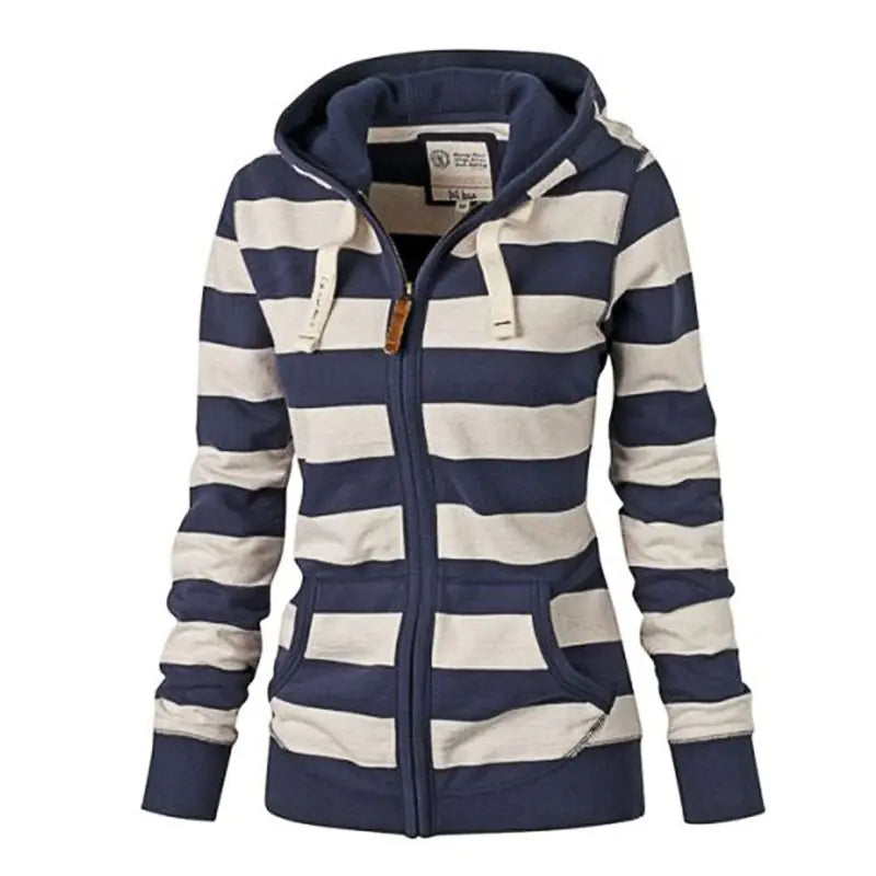 Plus Size Striped Hoodie with Long Sleeves