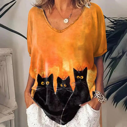 Sommerliches Damen-V-Ausschnitt-T-Shirt mit 3D-Druck