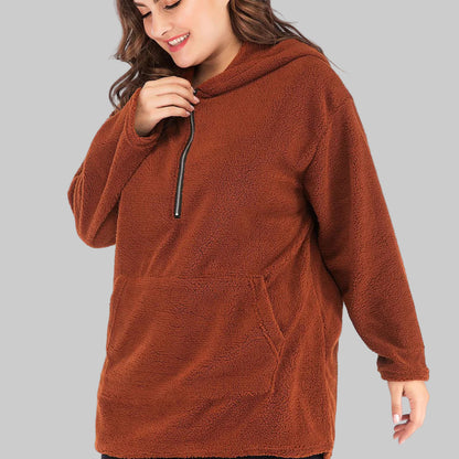 Plus Size Hooded Lamb Wool Sweater for Women