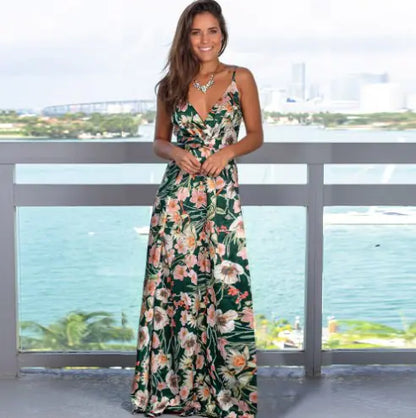 Damen Maxi-Kleid mit hohem Schlitz, ärmellos, V-Ausschnitt, Sommerkleid