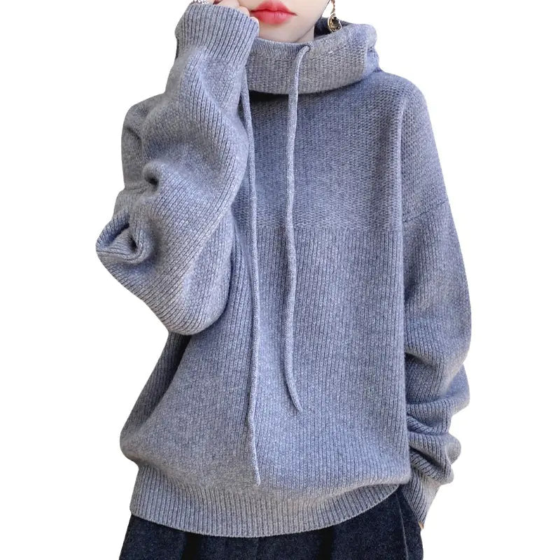 Thick Wool Hooded Sweater for Women - Cozy Knitted Top