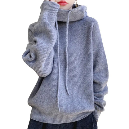 Thick Wool Hooded Sweater for Women - Cozy Knitted Top