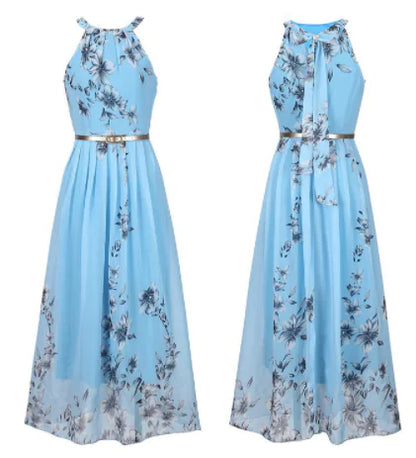 Sleeveless Floral Maxi Dress with Halter Neck Boho Style