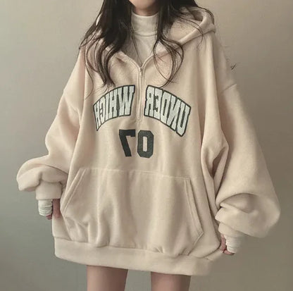 Fleece-lined Women's Zipper Hooded Sweater