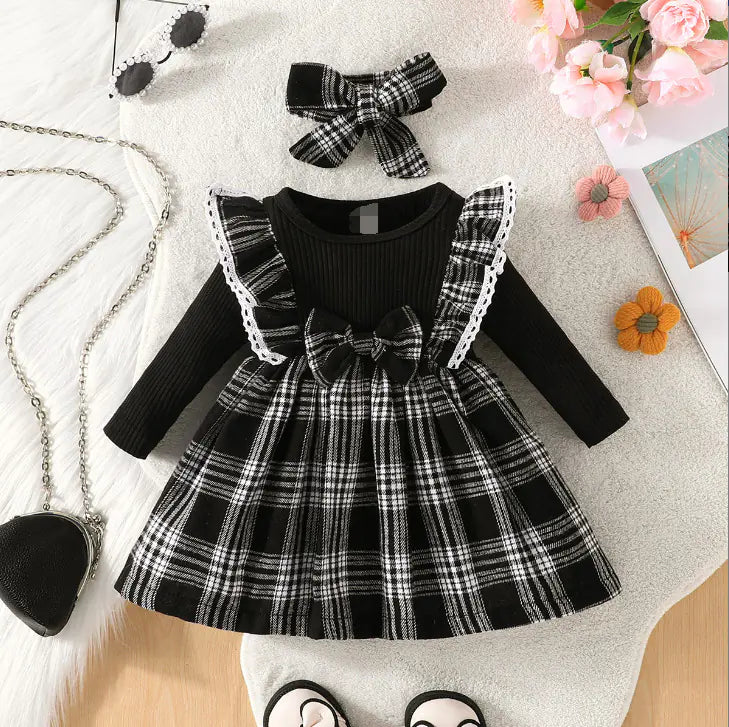 Plaid Long Sleeve Dress for Girls in Christmas Style