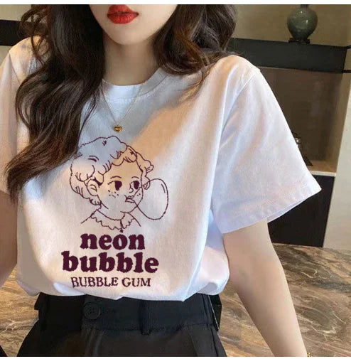 Curly Bear Oversized White T-Shirt for Women