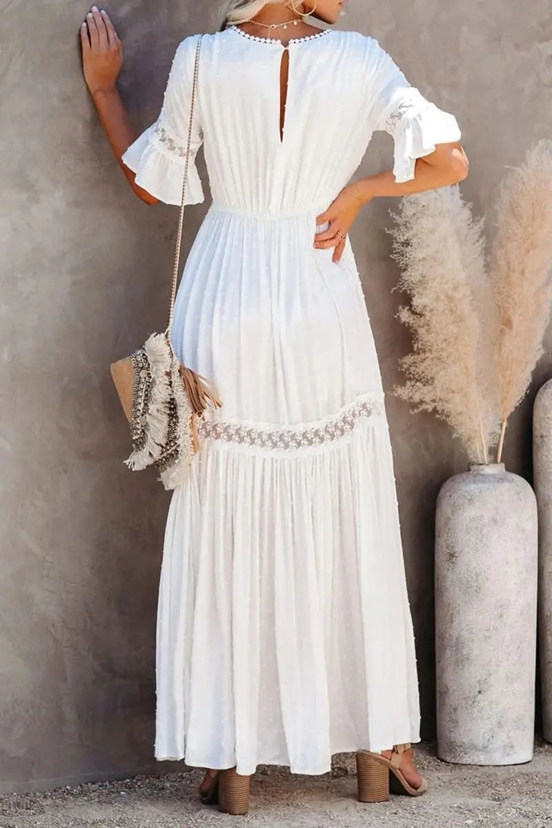 Damen V-Ausschnitt Spitzen-Maxikleid Frühling/Sommer