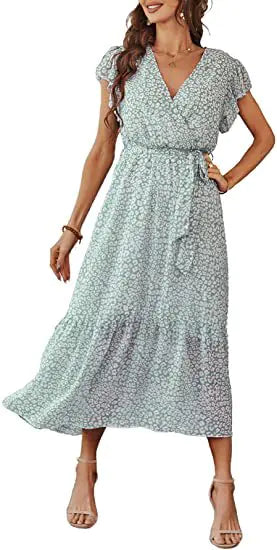V-neck Short Sleeve Women's Floral Dress