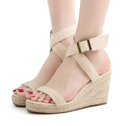 Ladies Hand-Woven Wedge Heel Platform Sandals