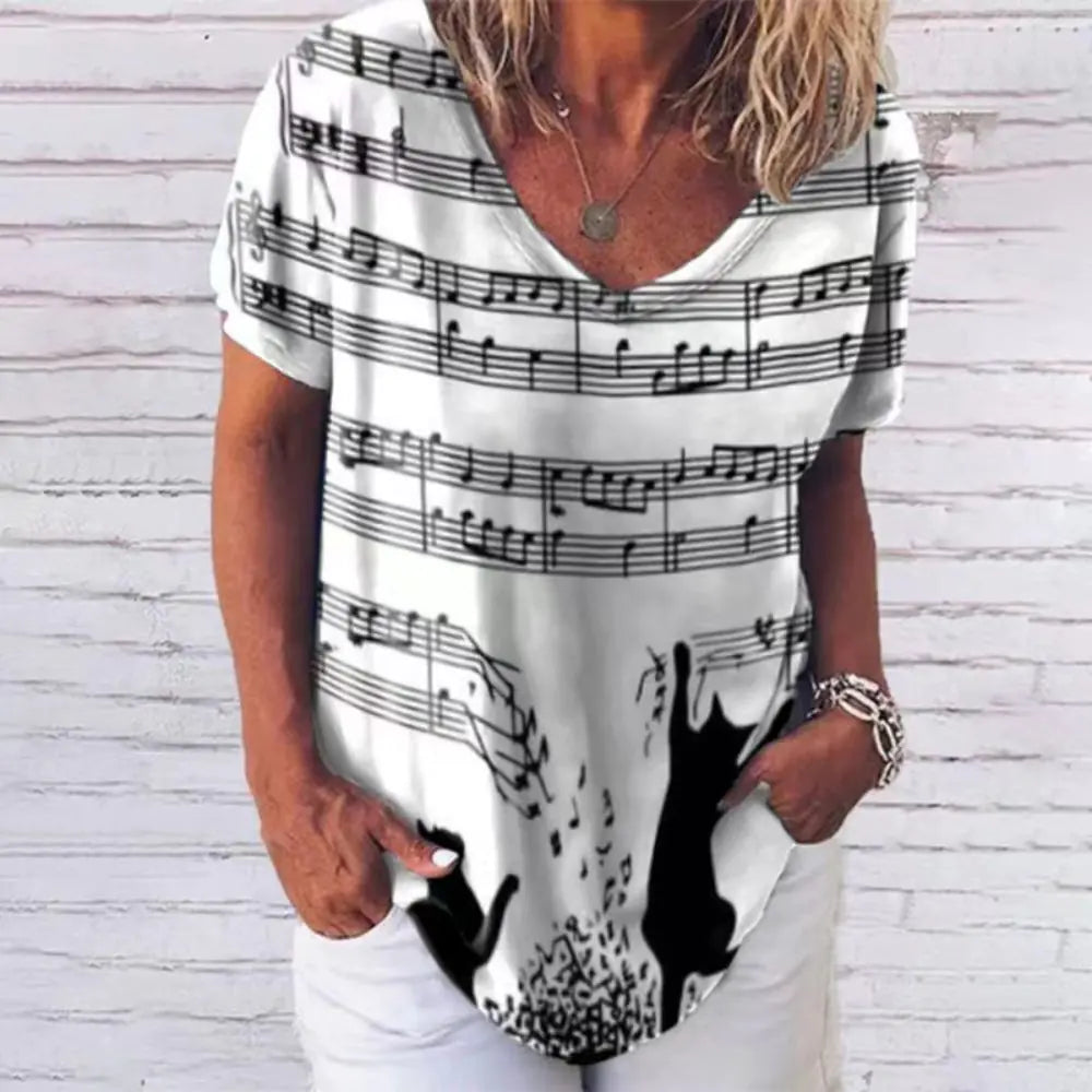 Sommerliches Damen-V-Ausschnitt-T-Shirt mit 3D-Druck