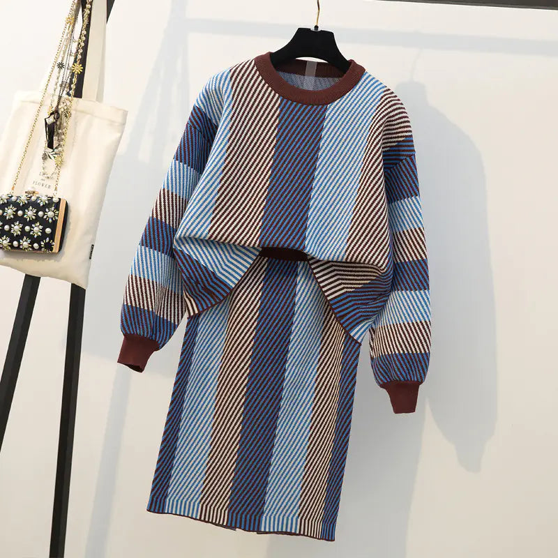 Plus Size Women's Autumn Winter Slimming Dress Set