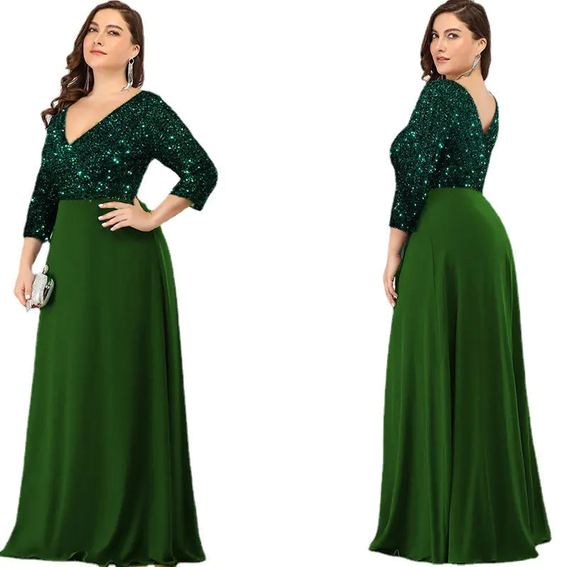 Plus Size Luxury Floor-Length Sequin Evening Dress