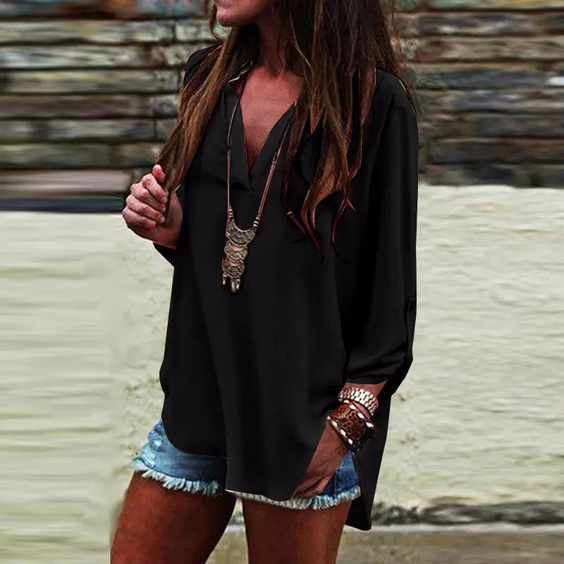 Plus Size Solid V-Neck Irregular Sleeve Blouse