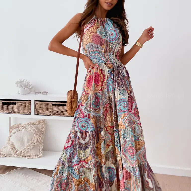 Bohemian Floral Backless Maxi Dress