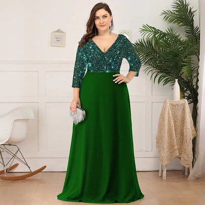 Plus Size Luxury Floor-Length Sequin Evening Dress