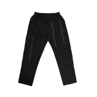 Multi-Pocket Black Casual Straight-Leg Pants