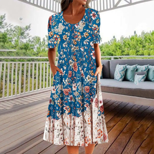 Fashionable Printed Short Sleeve Casual Dress