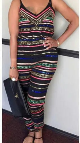 Striped Print Sleeveless Backless Jumpsuit