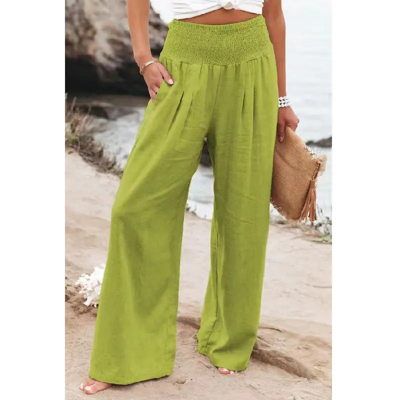 Plus Size Women's High Rise Wide Leg Pants with Pockets