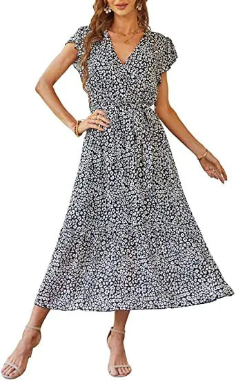 V-neck Short Sleeve Women's Floral Dress