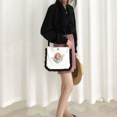 Mini Crossbody Coin Purse with Angel Print and Ruffles